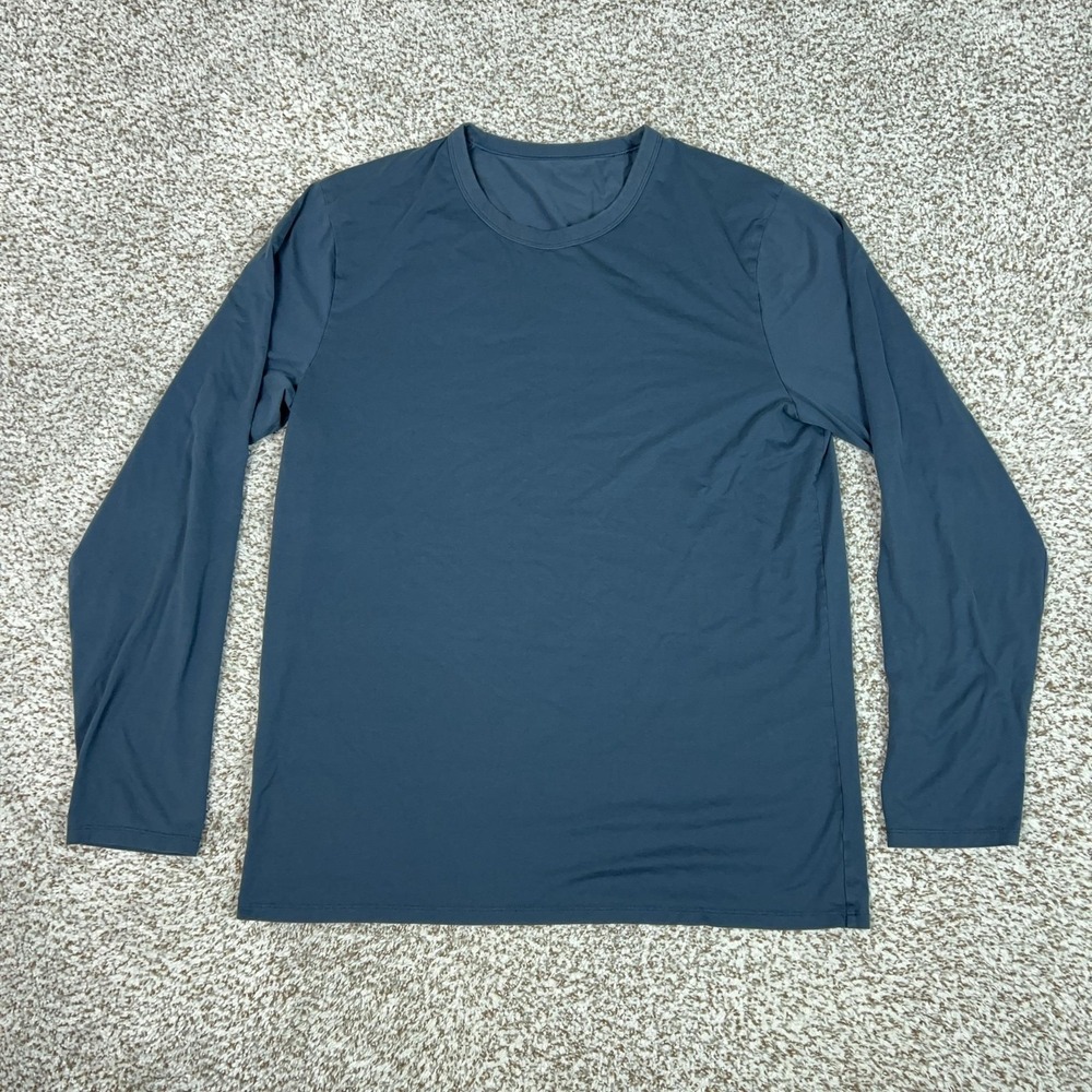 Lululemon‎ Mens Shirt Medium Blue Long Sleeve Tee T Logo Athletic Sports Basic
